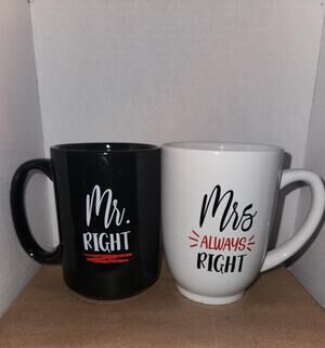 Mr. Right & Mrs. Always Right Coffee Mug Set - Black & White Couple Gift